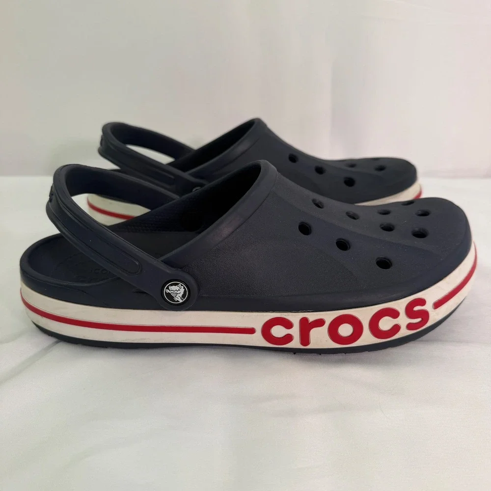 Crocs Bayaband Clog Navy Blue Red White Logo Mens Size 13 Slip On Shoes